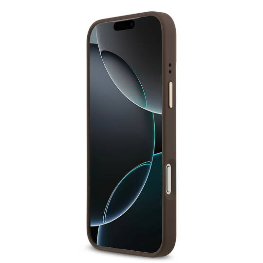 Apple iPhone 17 Pro Max Kılıf Guess Orjinal Lisanslı M-safe Şarj Özellikli Grained Yazı ve Taşlı 4G Logolu Kapak - 22