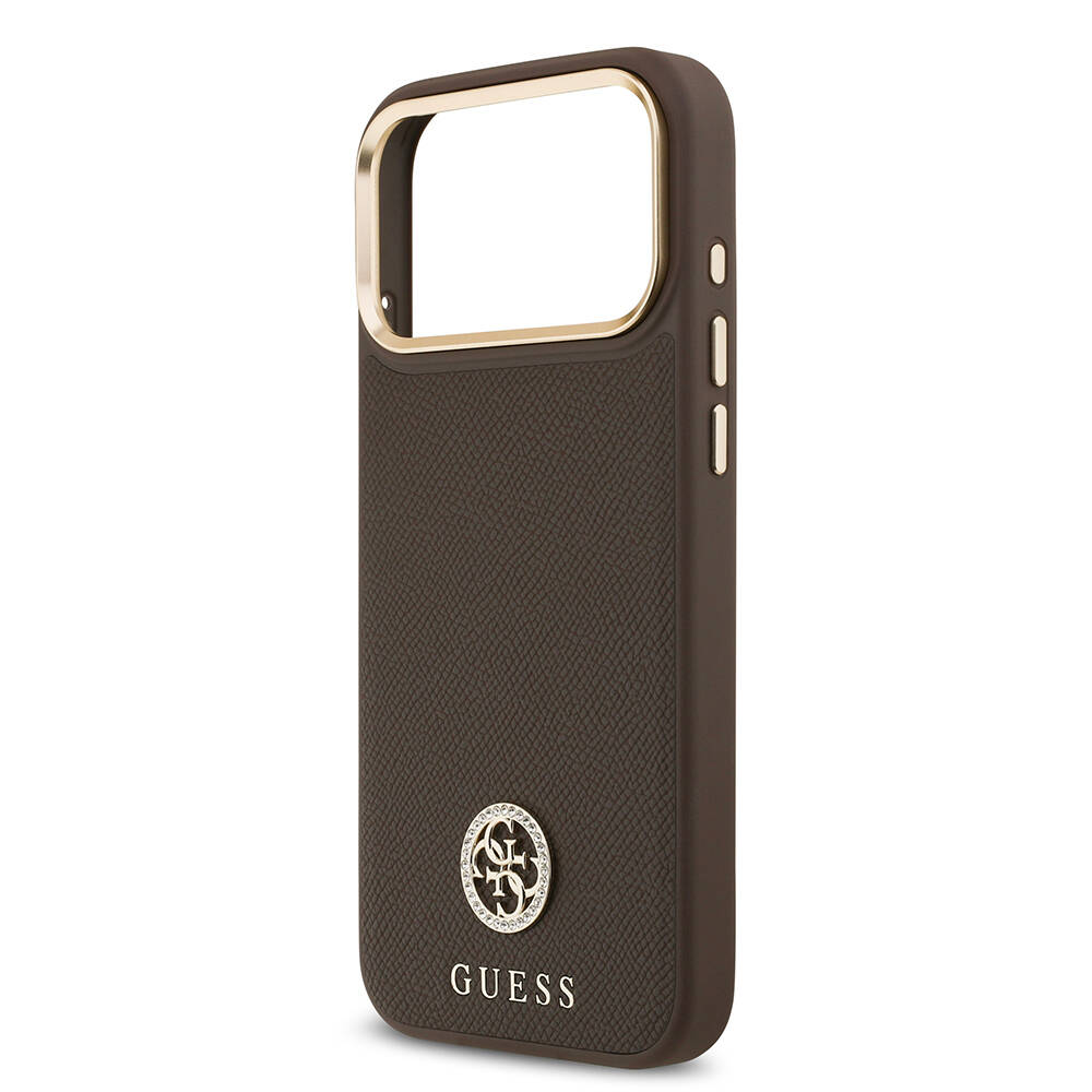 Apple iPhone 17 Pro Max Kılıf Guess Orjinal Lisanslı M-safe Şarj Özellikli Grained Yazı ve Taşlı 4G Logolu Kapak - 23
