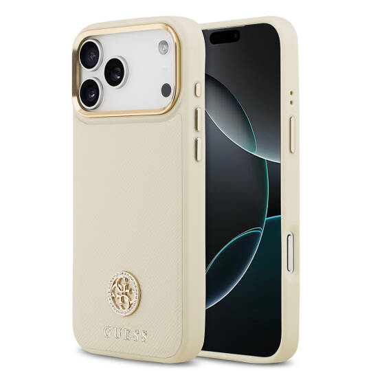 Apple iPhone 17 Pro Max Kılıf Guess Orjinal Lisanslı M-safe Şarj Özellikli Grained Yazı ve Taşlı 4G Logolu Kapak - 2