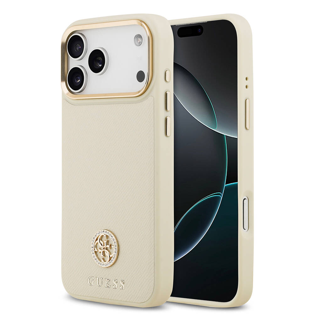 Apple iPhone 17 Pro Max Kılıf Guess Orjinal Lisanslı M-safe Şarj Özellikli Grained Yazı ve Taşlı 4G Logolu Kapak - 2