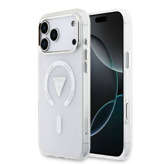 Apple iPhone 17 Pro Max Kılıf Guess Orjinal Lisanslı M-safe Şarj Özellikli IML Baskılı Üçgen Logolu Metal Kamera Çerçeveli Kapak - 3