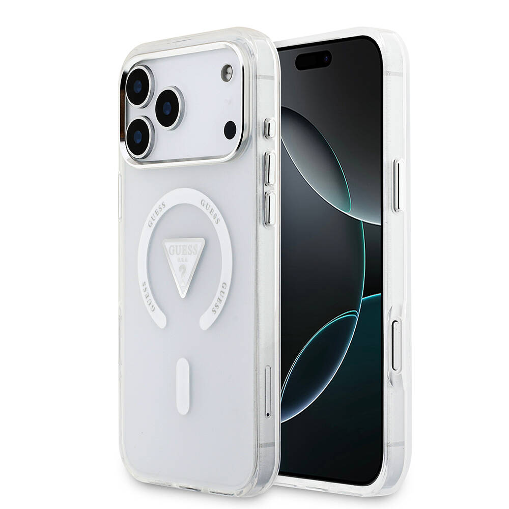 Apple iPhone 17 Pro Max Kılıf Guess Orjinal Lisanslı M-safe Şarj Özellikli IML Baskılı Üçgen Logolu Metal Kamera Çerçeveli Kapak - 3