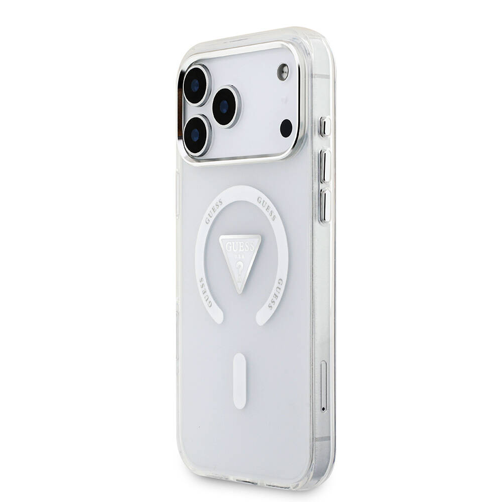 Apple iPhone 17 Pro Max Kılıf Guess Orjinal Lisanslı M-safe Şarj Özellikli IML Baskılı Üçgen Logolu Metal Kamera Çerçeveli Kapak - 4