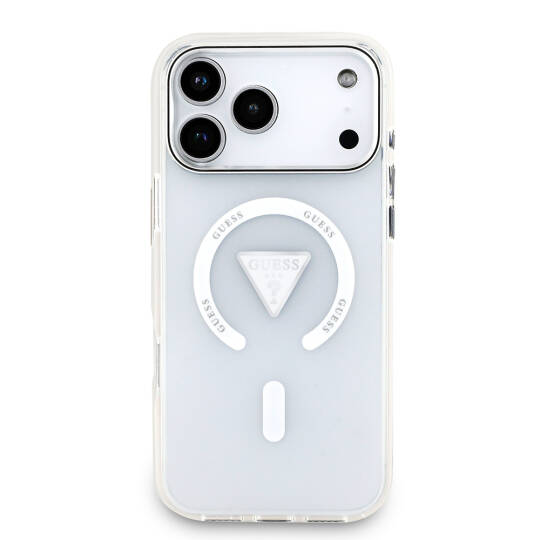 Apple iPhone 17 Pro Max Kılıf Guess Orjinal Lisanslı M-safe Şarj Özellikli IML Baskılı Üçgen Logolu Metal Kamera Çerçeveli Kapak - 5