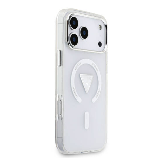 Apple iPhone 17 Pro Max Kılıf Guess Orjinal Lisanslı M-safe Şarj Özellikli IML Baskılı Üçgen Logolu Metal Kamera Çerçeveli Kapak - 6