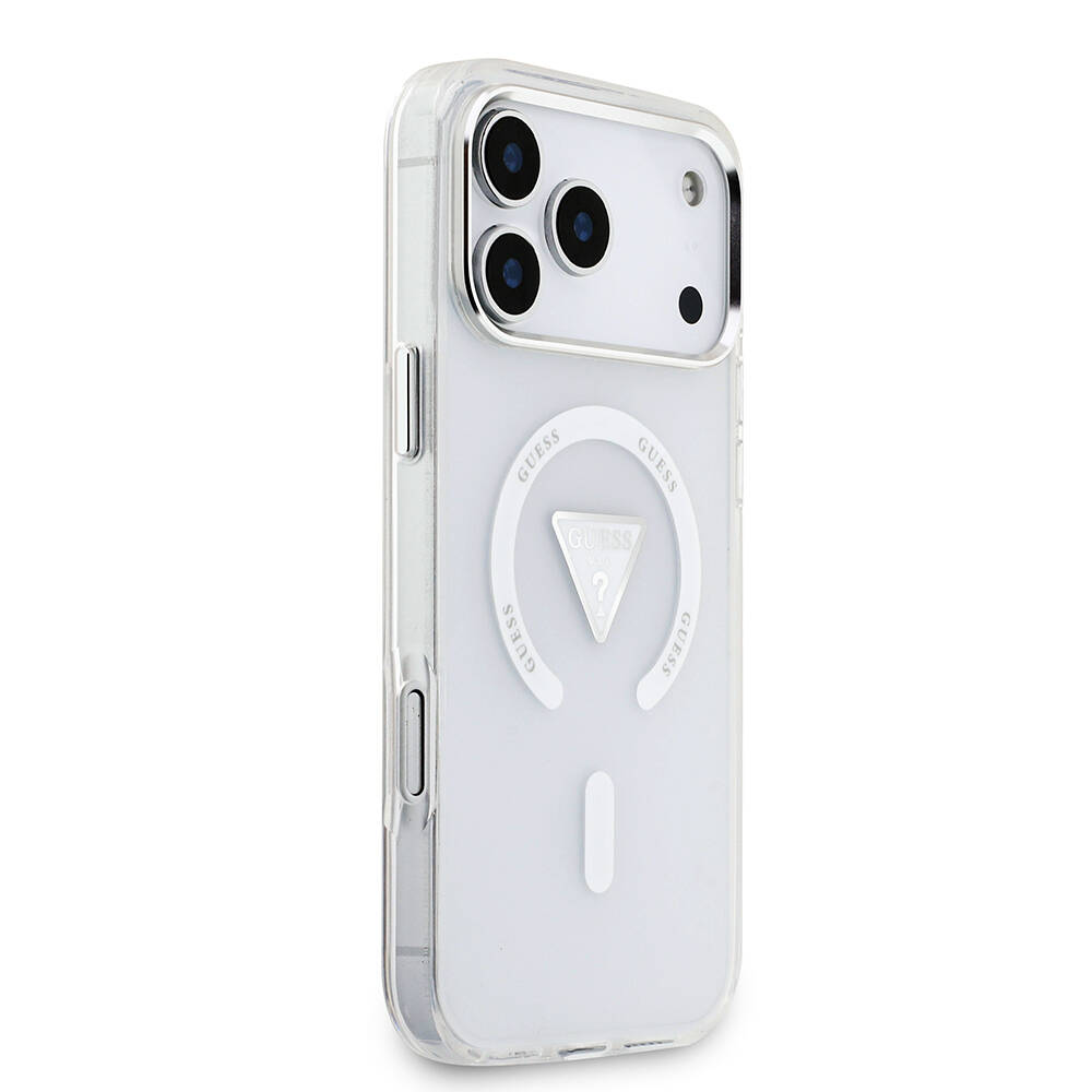 Apple iPhone 17 Pro Max Kılıf Guess Orjinal Lisanslı M-safe Şarj Özellikli IML Baskılı Üçgen Logolu Metal Kamera Çerçeveli Kapak - 6
