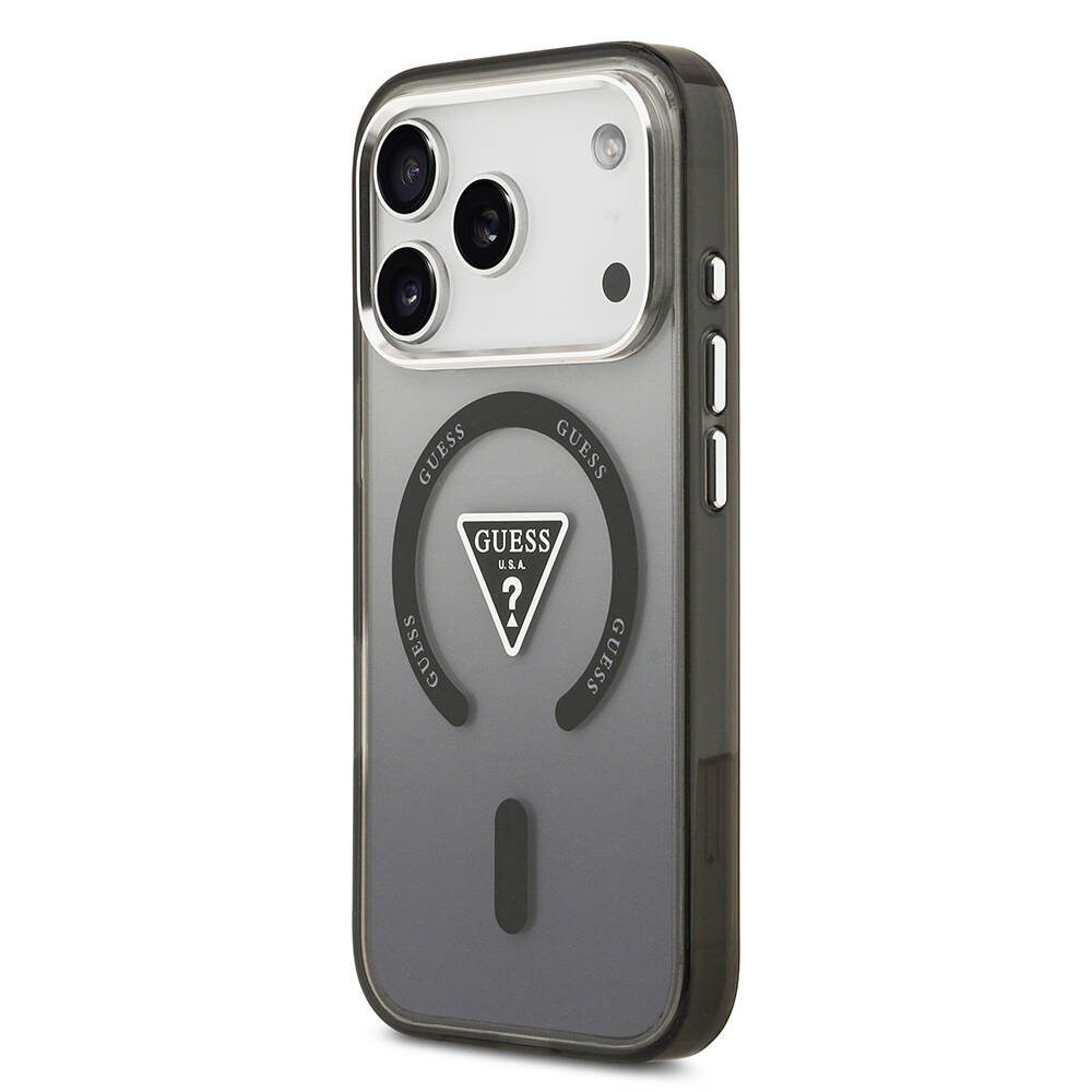 Apple iPhone 17 Pro Max Kılıf Guess Orjinal Lisanslı M-safe Şarj Özellikli IML Baskılı Üçgen Logolu Metal Kamera Çerçeveli Kapak - 10