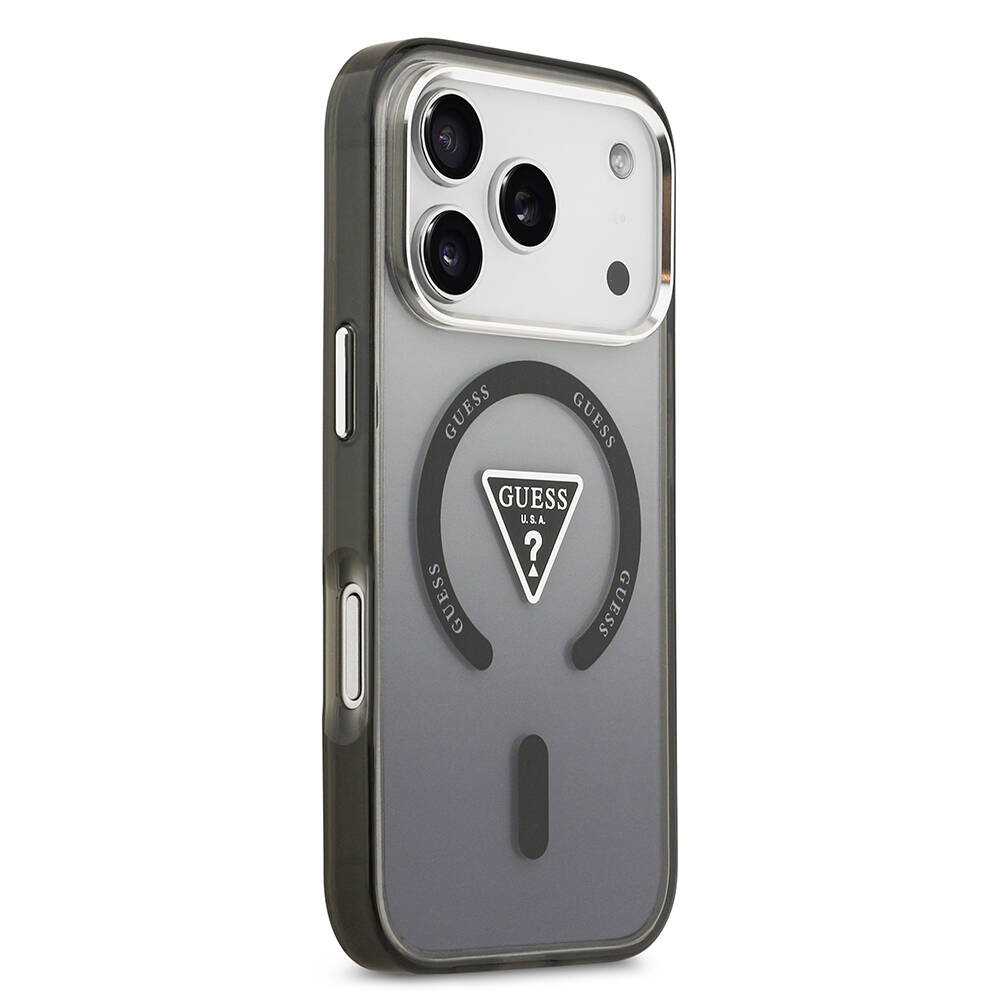 Apple iPhone 17 Pro Max Kılıf Guess Orjinal Lisanslı M-safe Şarj Özellikli IML Baskılı Üçgen Logolu Metal Kamera Çerçeveli Kapak - 12