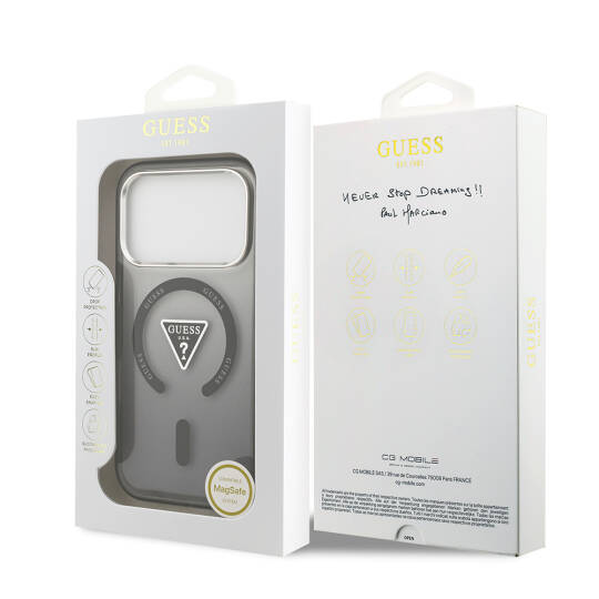 Apple iPhone 17 Pro Max Kılıf Guess Orjinal Lisanslı M-safe Şarj Özellikli IML Baskılı Üçgen Logolu Metal Kamera Çerçeveli Kapak - 17
