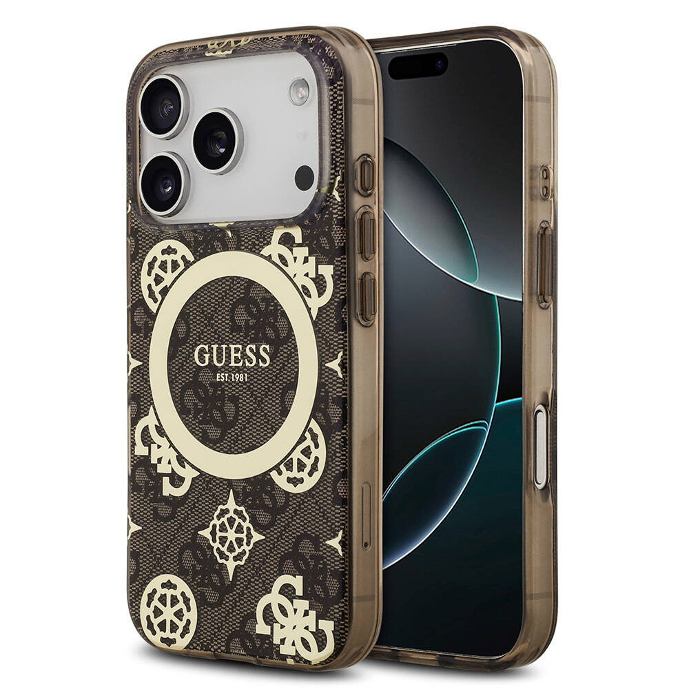 Apple iPhone 17 Pro Max Kılıf Guess Orjinal Lisanslı M-safe Şarj Özellikli IML Peony ve 4G Desenli Klasik Logolu Kapak - 4