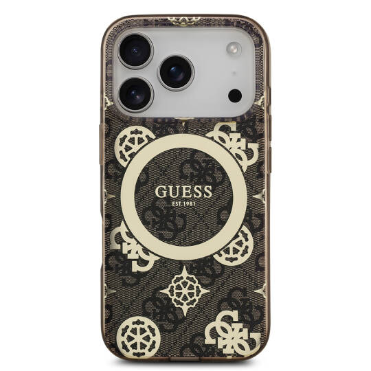 Apple iPhone 17 Pro Max Kılıf Guess Orjinal Lisanslı M-safe Şarj Özellikli IML Peony ve 4G Desenli Klasik Logolu Kapak - 6