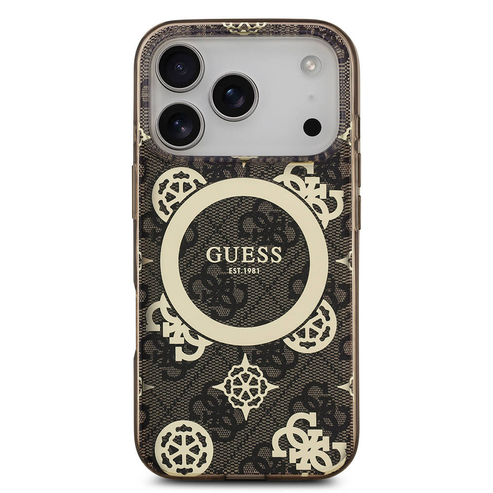 Apple iPhone 17 Pro Max Kılıf Guess Orjinal Lisanslı M-safe Şarj Özellikli IML Peony ve 4G Desenli Klasik Logolu Kapak - 6