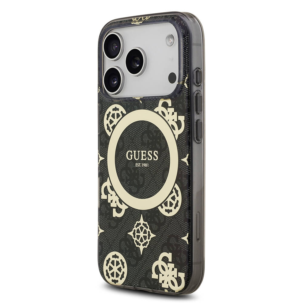 Apple iPhone 17 Pro Max Kılıf Guess Orjinal Lisanslı M-safe Şarj Özellikli IML Peony ve 4G Desenli Klasik Logolu Kapak - 11