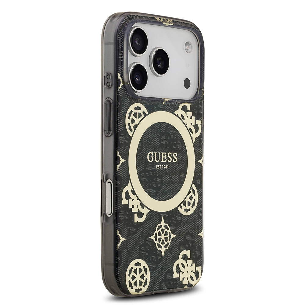 Apple iPhone 17 Pro Max Kılıf Guess Orjinal Lisanslı M-safe Şarj Özellikli IML Peony ve 4G Desenli Klasik Logolu Kapak - 13