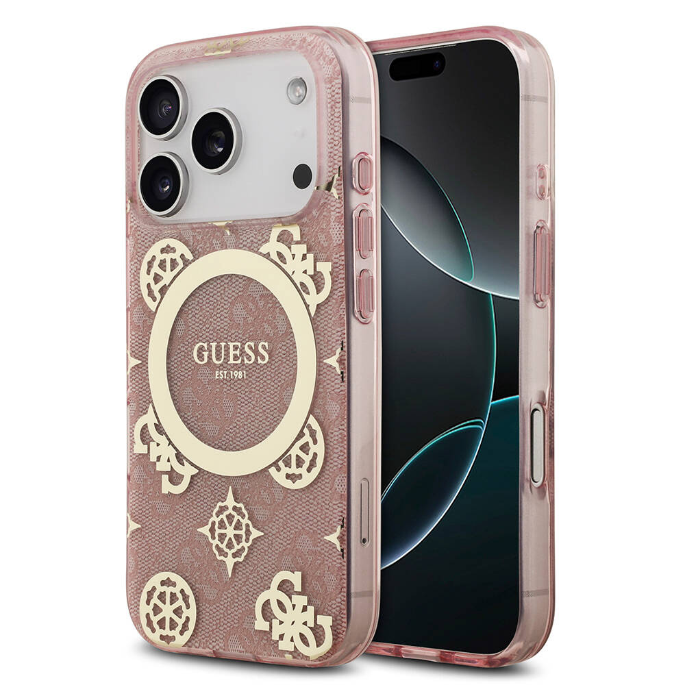 Apple iPhone 17 Pro Max Kılıf Guess Orjinal Lisanslı M-safe Şarj Özellikli IML Peony ve 4G Desenli Klasik Logolu Kapak - 2