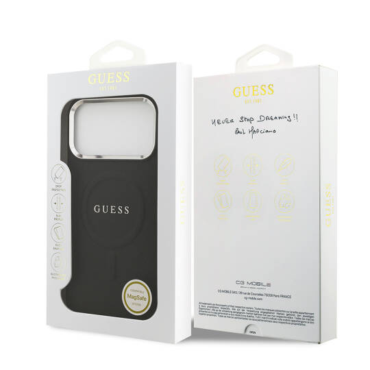 Apple iPhone 17 Pro Max Kılıf Guess Orjinal Lisanslı M-safe Şarj Özellikli Klasik Yazı Logolu PU Deri Kapak - 17