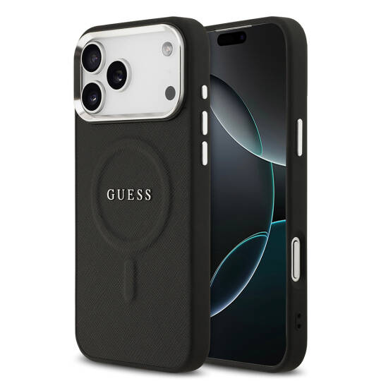 Apple iPhone 17 Pro Max Kılıf Guess Orjinal Lisanslı M-safe Şarj Özellikli Klasik Yazı Logolu PU Deri Kapak
