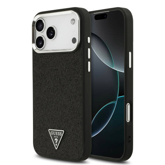 Apple iPhone 17 Pro Max Kılıf Guess Orjinal Lisanslı M-safe Şarj Özellikli Metal Kamera Çerçeveli Üçgen Logolu Glitter Kapak - 5
