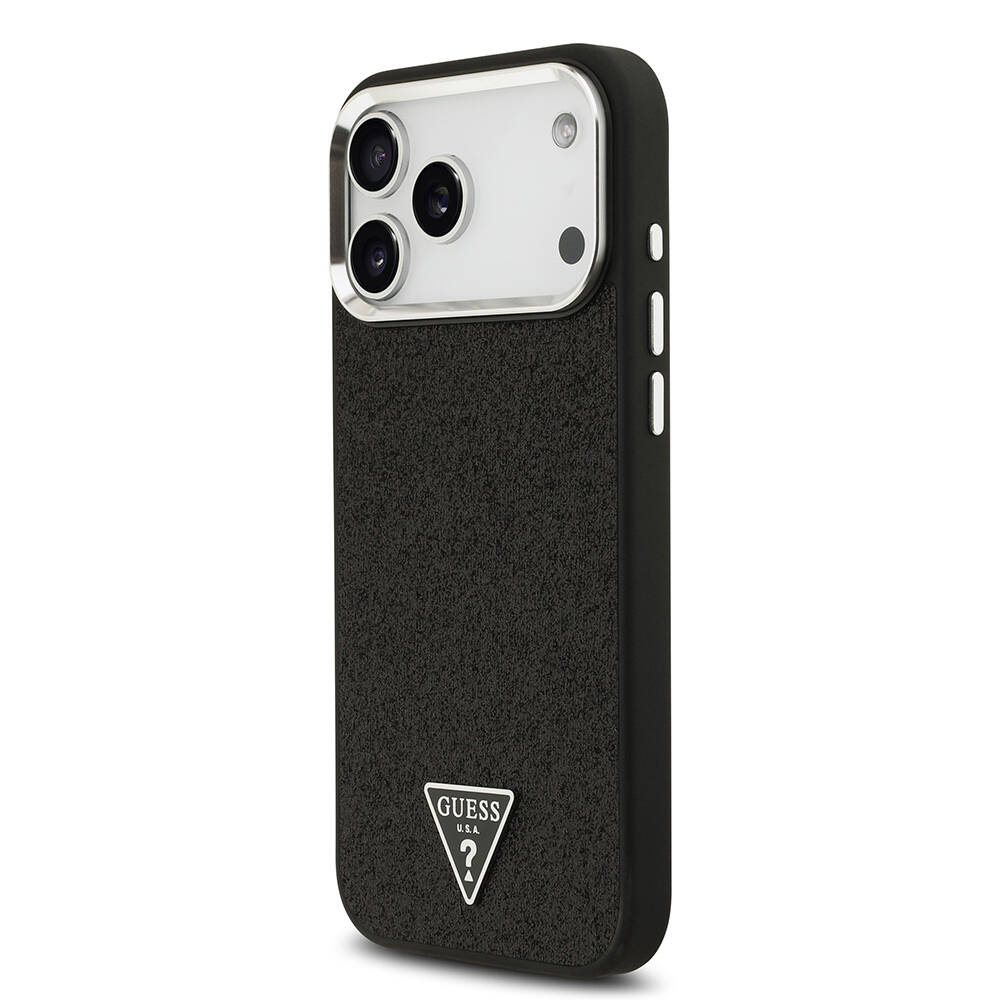 Apple iPhone 17 Pro Max Kılıf Guess Orjinal Lisanslı M-safe Şarj Özellikli Metal Kamera Çerçeveli Üçgen Logolu Glitter Kapak - 6