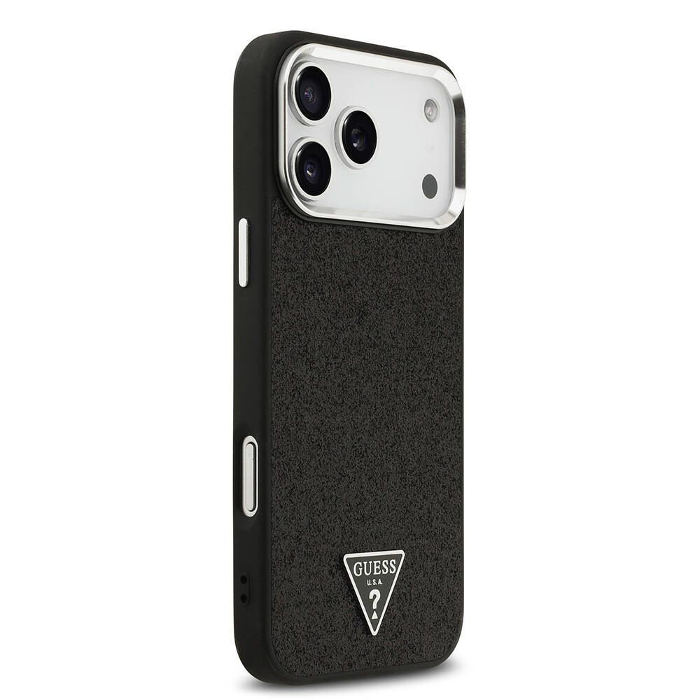 Apple iPhone 17 Pro Max Kılıf Guess Orjinal Lisanslı M-safe Şarj Özellikli Metal Kamera Çerçeveli Üçgen Logolu Glitter Kapak - 8