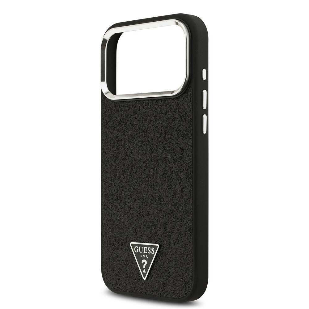 Apple iPhone 17 Pro Max Kılıf Guess Orjinal Lisanslı M-safe Şarj Özellikli Metal Kamera Çerçeveli Üçgen Logolu Glitter Kapak - 10