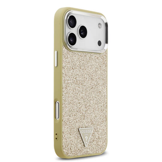 Apple iPhone 17 Pro Max Kılıf Guess Orjinal Lisanslı M-safe Şarj Özellikli Metal Kamera Çerçeveli Üçgen Logolu Glitter Kapak - 14