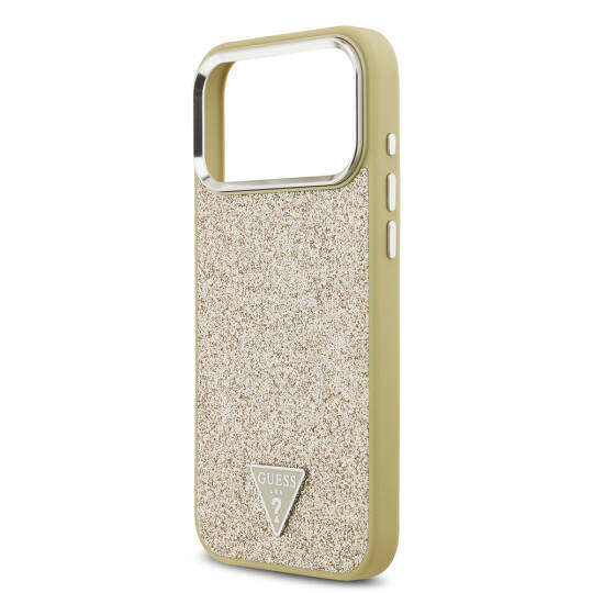 Apple iPhone 17 Pro Max Kılıf Guess Orjinal Lisanslı M-safe Şarj Özellikli Metal Kamera Çerçeveli Üçgen Logolu Glitter Kapak - 16