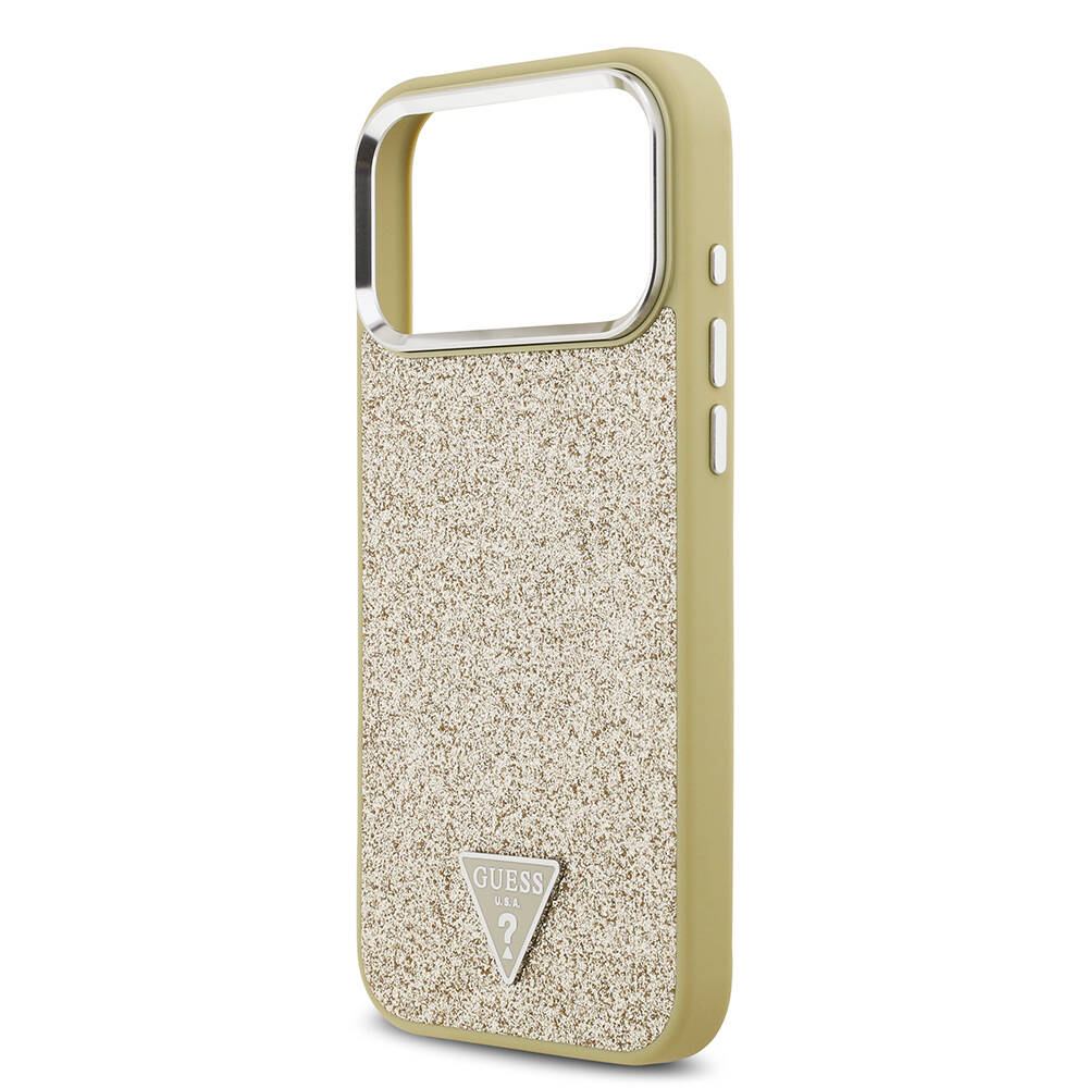 Apple iPhone 17 Pro Max Kılıf Guess Orjinal Lisanslı M-safe Şarj Özellikli Metal Kamera Çerçeveli Üçgen Logolu Glitter Kapak - 16
