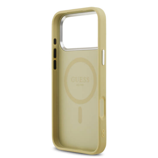 Apple iPhone 17 Pro Max Kılıf Guess Orjinal Lisanslı M-safe Şarj Özellikli Metal Kamera Çerçeveli Üçgen Logolu Glitter Kapak - 17