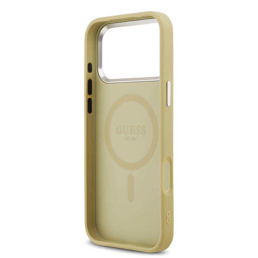 Apple iPhone 17 Pro Max Kılıf Guess Orjinal Lisanslı M-safe Şarj Özellikli Metal Kamera Çerçeveli Üçgen Logolu Glitter Kapak - 17
