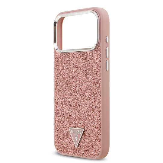 Apple iPhone 17 Pro Max Kılıf Guess Orjinal Lisanslı M-safe Şarj Özellikli Metal Kamera Çerçeveli Üçgen Logolu Glitter Kapak - 22