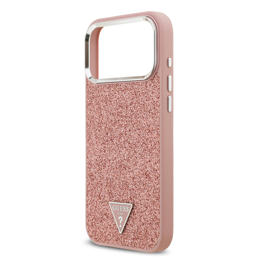 Apple iPhone 17 Pro Max Kılıf Guess Orjinal Lisanslı M-safe Şarj Özellikli Metal Kamera Çerçeveli Üçgen Logolu Glitter Kapak - 22