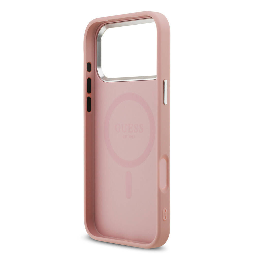Apple iPhone 17 Pro Max Kılıf Guess Orjinal Lisanslı M-safe Şarj Özellikli Metal Kamera Çerçeveli Üçgen Logolu Glitter Kapak - 23