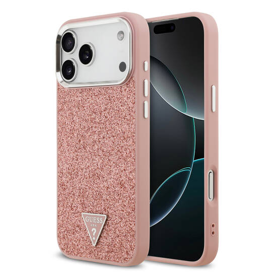 Apple iPhone 17 Pro Max Kılıf Guess Orjinal Lisanslı M-safe Şarj Özellikli Metal Kamera Çerçeveli Üçgen Logolu Glitter Kapak - 4