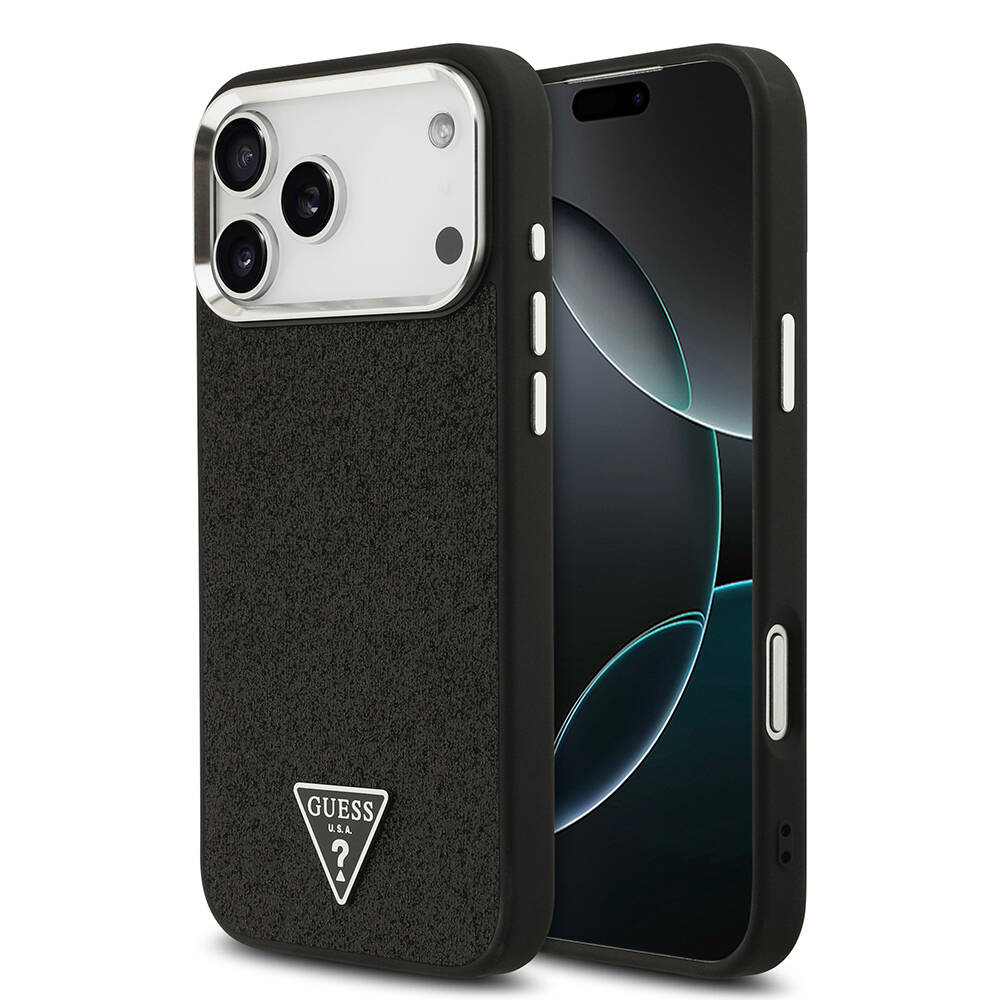 Apple iPhone 17 Pro Max Kılıf Guess Orjinal Lisanslı M-safe Şarj Özellikli Metal Kamera Çerçeveli Üçgen Logolu Glitter Kapak - 3
