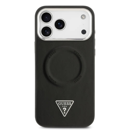 Apple iPhone 17 Pro Max Kılıf Guess Orjinal Lisanslı M-safe Şarj Özellikli PU Deri Metal Kamera Çerçeveli Üçgen Logolu Kapak - 5