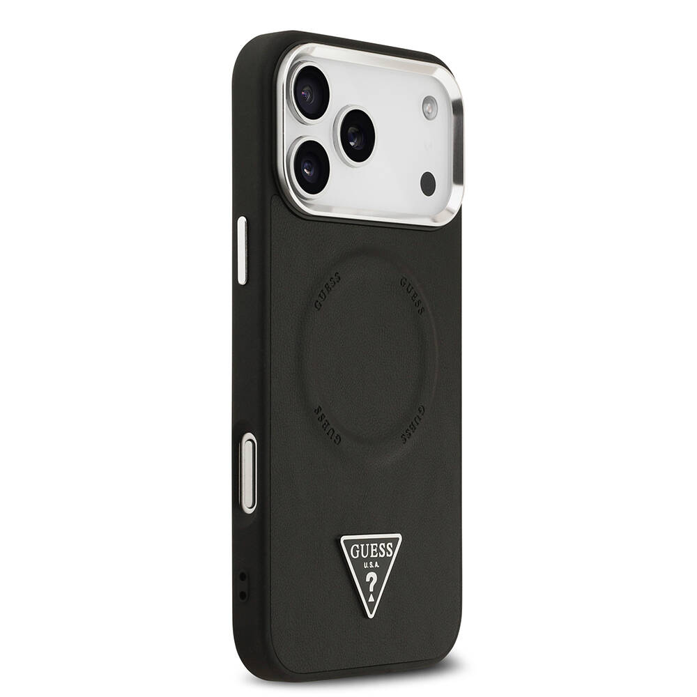 Apple iPhone 17 Pro Max Kılıf Guess Orjinal Lisanslı M-safe Şarj Özellikli PU Deri Metal Kamera Çerçeveli Üçgen Logolu Kapak - 6
