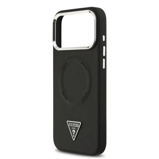 Apple iPhone 17 Pro Max Kılıf Guess Orjinal Lisanslı M-safe Şarj Özellikli PU Deri Metal Kamera Çerçeveli Üçgen Logolu Kapak - 9