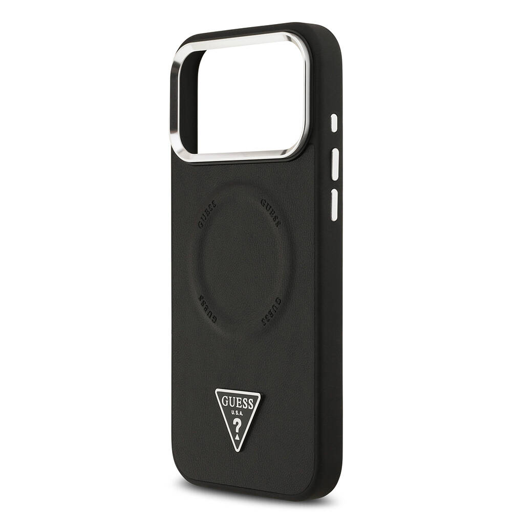 Apple iPhone 17 Pro Max Kılıf Guess Orjinal Lisanslı M-safe Şarj Özellikli PU Deri Metal Kamera Çerçeveli Üçgen Logolu Kapak - 9