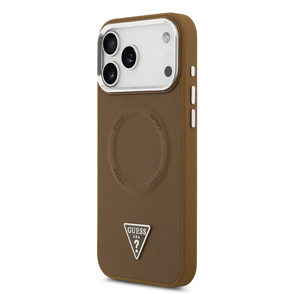 Apple iPhone 17 Pro Max Kılıf Guess Orjinal Lisanslı M-safe Şarj Özellikli PU Deri Metal Kamera Çerçeveli Üçgen Logolu Kapak - 11