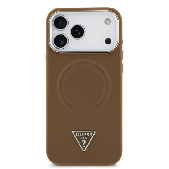 Apple iPhone 17 Pro Max Kılıf Guess Orjinal Lisanslı M-safe Şarj Özellikli PU Deri Metal Kamera Çerçeveli Üçgen Logolu Kapak - 12