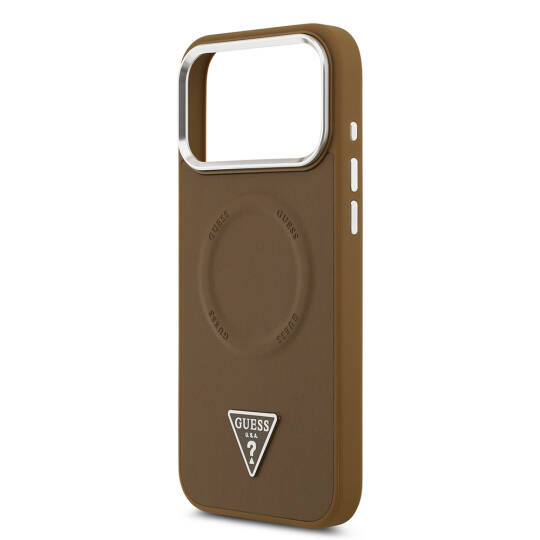 Apple iPhone 17 Pro Max Kılıf Guess Orjinal Lisanslı M-safe Şarj Özellikli PU Deri Metal Kamera Çerçeveli Üçgen Logolu Kapak - 15