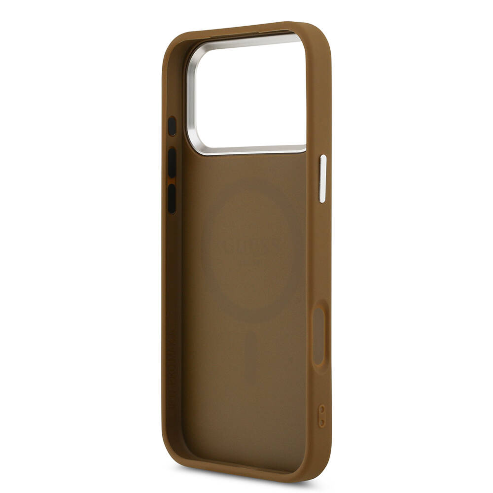 Apple iPhone 17 Pro Max Kılıf Guess Orjinal Lisanslı M-safe Şarj Özellikli PU Deri Metal Kamera Çerçeveli Üçgen Logolu Kapak - 16
