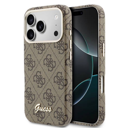 Apple iPhone 17 Pro Max Kılıf Guess Orjinal Lisanslı M-safe Şarj Özellikli Script Yazı Logolu 4G Desenli Kapak - 17