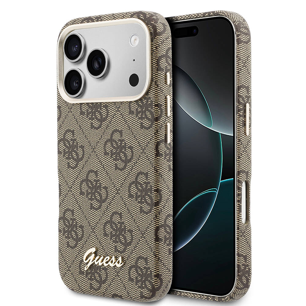 Apple iPhone 17 Pro Max Kılıf Guess Orjinal Lisanslı M-safe Şarj Özellikli Script Yazı Logolu 4G Desenli Kapak - 17