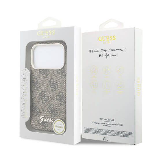 Apple iPhone 17 Pro Max Kılıf Guess Orjinal Lisanslı M-safe Şarj Özellikli Script Yazı Logolu 4G Desenli Kapak - 24