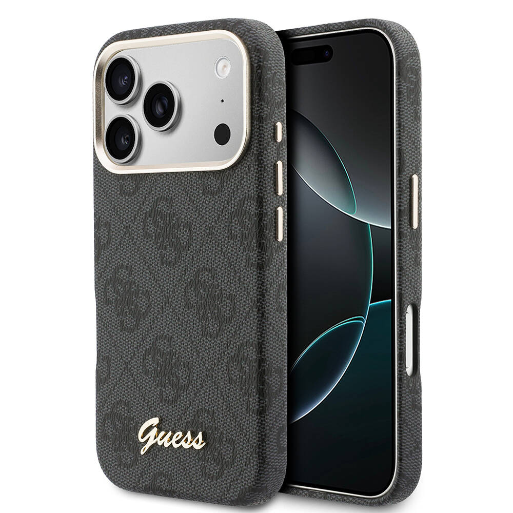 Apple iPhone 17 Pro Max Kılıf Guess Orjinal Lisanslı M-safe Şarj Özellikli Script Yazı Logolu 4G Desenli Kapak - 9