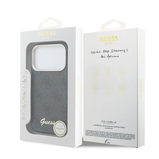 Apple iPhone 17 Pro Max Kılıf Guess Orjinal Lisanslı M-safe Şarj Özellikli Script Yazı Logolu 4G Desenli Kapak - 16