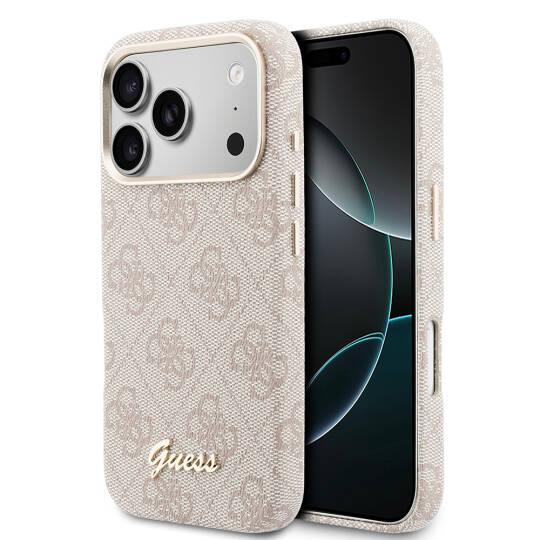 Apple iPhone 17 Pro Max Kılıf Guess Orjinal Lisanslı M-safe Şarj Özellikli Script Yazı Logolu 4G Desenli Kapak