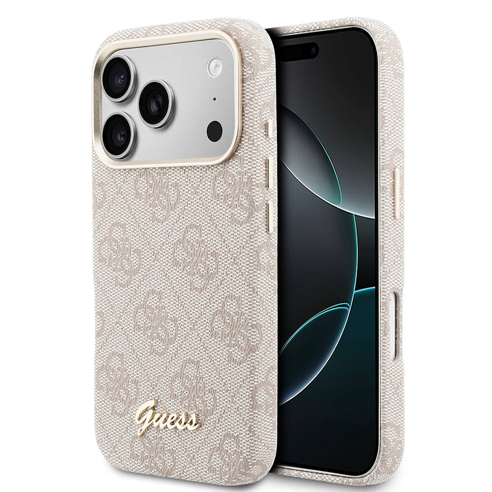 Apple iPhone 17 Pro Max Kılıf Guess Orjinal Lisanslı M-safe Şarj Özellikli Script Yazı Logolu 4G Desenli Kapak - 1